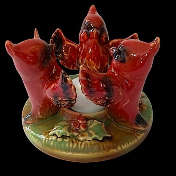 Cardinal Ceramic Candle Holder Trio Circle Tea Light Votive Christmas Winter - Picture 10 of 16